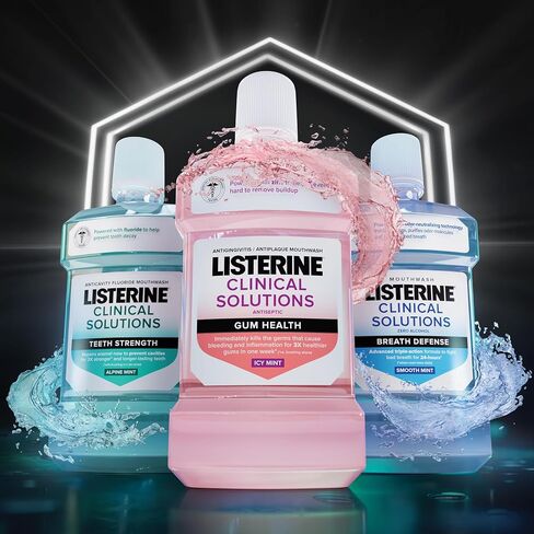 Listerine Solutions Clinical Solutions غسول الفم صحة العلكة المطهر ، التهاب مضاد التنصير وشطف عن طريق الفم المضاد للشفقة يساعد على منع الجراثيم على الفور لللثة الصحية ، النعناع الجليدي ، 500 مل in Kuwait