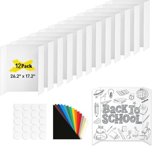 4 Pcs Medium Trifold Poster Board, 26.2" x 17.2" Presentation Board, with Double Sided Tapes and Cardboard, White Corrugated Project Boards/Science Fair/trifold Display Board for School Project in Saudi Arabia