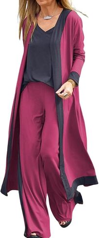 Women's Casual 3 Piece Lounge Sets Splicing Tank Tops Long Sleeve Cardigan Wide Leg Pants Sweatsuit in Saudi Arabia