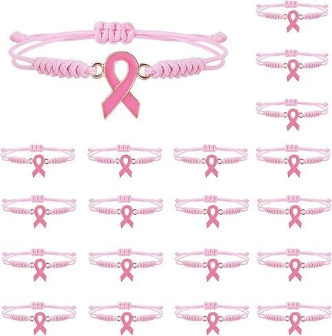 MOSOTECH 10 Pcs Breast Cancer Awareness Bracelets with Independent Small Package of Each Pack, Adjustable Cord Ribbon Braided Bracelets for Cancer Fighter, Inspirational Breast Gifts for Women in Kuwait