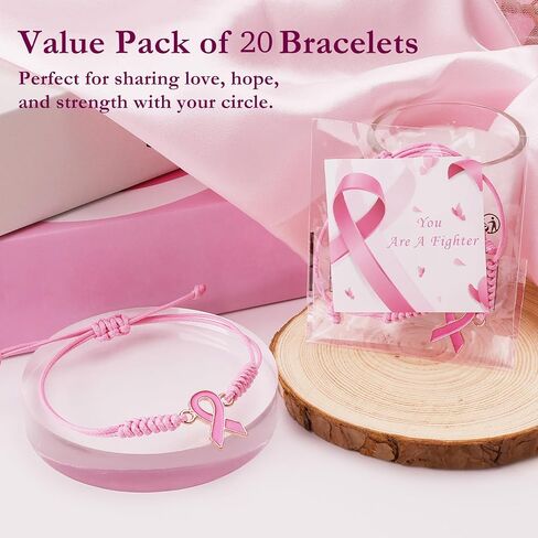 MOSOTECH 10 Pcs Breast Cancer Awareness Bracelets with Independent Small Package of Each Pack, Adjustable Cord Ribbon Braided Bracelets for Cancer Fighter, Inspirational Breast Gifts for Women in Kuwait