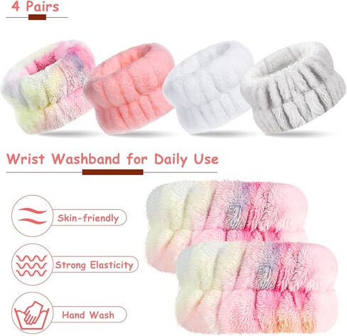 Chuangdi 4 أزواج عصابات معصم لغسل الوجه معصم SPA الألياف الدقيقة غسل المناشف الشريط Scrunchies الامتصاص معصمة العرق للنساء منع السائل من الانسكاب in Saudi Arabia