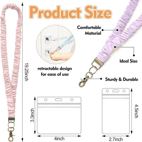Satinior 4pcs Scrunchie Lanyards مع 8 حاملين لبطاقات لشارات الهوية ومفاتيح Scrunchie Beck Keychain لطيف معلم الحبل مع إغلاق مقطع Lanyards for Keys Neck in Kuwait