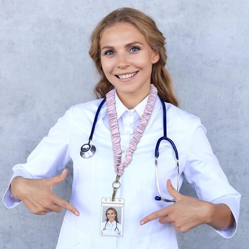 Satinior 4pcs Scrunchie Lanyards مع 8 حاملين لبطاقات لشارات الهوية ومفاتيح Scrunchie Beck Keychain لطيف معلم الحبل مع إغلاق مقطع Lanyards for Keys Neck in Kuwait