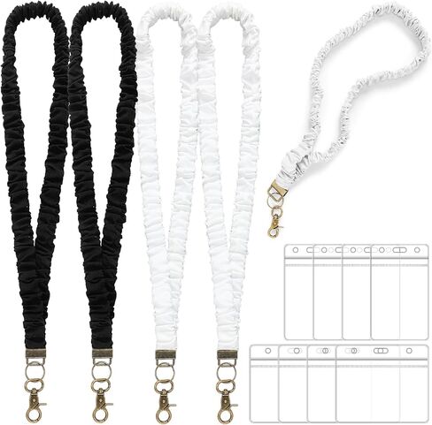 Satinior 4pcs Scrunchie Lanyards مع 8 حاملين لبطاقات لشارات الهوية ومفاتيح Scrunchie Beck Keychain لطيف معلم الحبل مع إغلاق مقطع Lanyards for Keys Neck in Kuwait