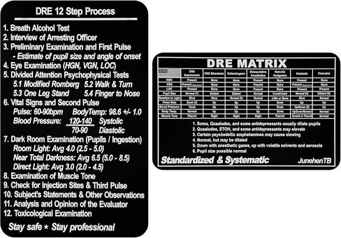 بطاقة مرجعية Matrix DRE ، خبراء التعرف على المخدرات ، بطاقة مرجعية خبراء ، وثيقة الهوية الوحيدة ، و DUI ، ونقاط تفتيش SFST ، ومرجع تقييم ضعف لإنفاذ القانون ، وأداة تدريب الشرطة وهدية للضباط (DRE-BLK-1P) in Kuwait