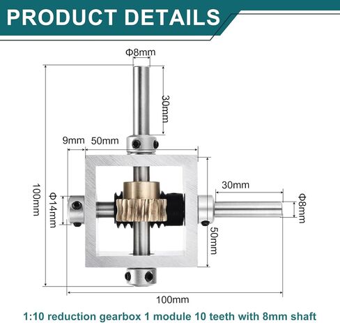 uxcell Gear Box 90 Degree Right Angle Worm Gearbox 1:30 Reduction Gearbox 1 Module 30 Teeth Worm Gear Aluminum Frame Simple Mechanical DIY Module with 8mm Shaft, 118x118x50mm(LxWxH) in Saudi Arabia