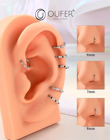 OUFER Opal and CZ 20G Nose Rings Hoops, 316L Surgical Steel Hinged Segment Nose Piercing Jewelry, Septum Lip Eyebrow Rings Cartilage Conch Rook Helix Tragus Daith Earrings For Women and Men-6/7/8MM in Kuwait