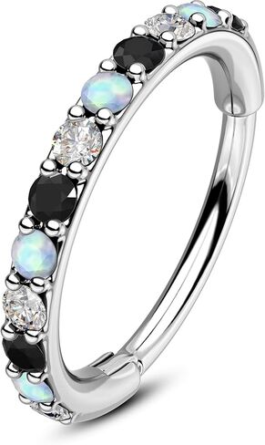 OUFER Opal and CZ 20G Nose Rings Hoops, 316L Surgical Steel Hinged Segment Nose Piercing Jewelry, Septum Lip Eyebrow Rings Cartilage Conch Rook Helix Tragus Daith Earrings For Women and Men-6/7/8MM in Kuwait