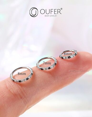 OUFER Opal and CZ 20G Nose Rings Hoops, 316L Surgical Steel Hinged Segment Nose Piercing Jewelry, Septum Lip Eyebrow Rings Cartilage Conch Rook Helix Tragus Daith Earrings For Women and Men-6/7/8MM in Kuwait