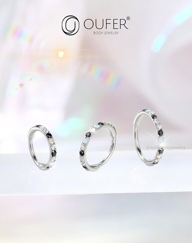 OUFER Opal and CZ 20G Nose Rings Hoops, 316L Surgical Steel Hinged Segment Nose Piercing Jewelry, Septum Lip Eyebrow Rings Cartilage Conch Rook Helix Tragus Daith Earrings For Women and Men-6/7/8MM in Kuwait