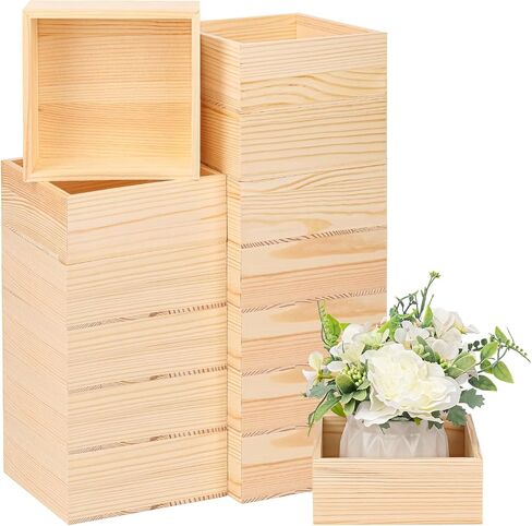 16 Pack 4 x 4 Inches Unfinished Wooden Boxes, Small Unfinished Square Wood Box Bulk, Small Wooden Box for Art Collectibles, Jewelry Storage, Home Decor, Succulent Plant Pot in Saudi Arabia