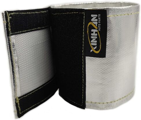 Xinhan (Silver,Black) Aluminum and Fiberglasss Heat Shielding Universal Starter Heat Shield 7 X 24in and 5.5 x 17in Wrap Self Attaching (Black, 7IN x 24IN) in Saudi Arabia