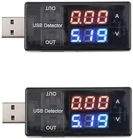 جهاز اختبار بطارية كاشف الجهد الكهربائي الحالي USB، مقياس الفولتميتر، مقياس التيار الكهربائي، شاشة LED باللون الأحمر + الأزرق، مخرج USB-A مزدوج - 3 قطع in Saudi Arabia