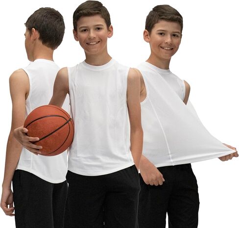 KISTA 3 Pack Kid's & Boys Sleeveless Workout Shirts, Dry Fit Running Mesh Cutoff Shirts, Athletic Training Tank Tops in Kuwait