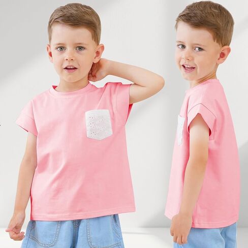 Jimonda Boys Tank Top Sleeveless Girls Workout Pocket T-Shirt Flying Sleeve Toddler Athletic Tees for Kids 2-7 Years in Saudi Arabia