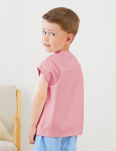 Jimonda Boys Tank Top Sleeveless Girls Workout Pocket T-Shirt Flying Sleeve Toddler Athletic Tees for Kids 2-7 Years in Saudi Arabia