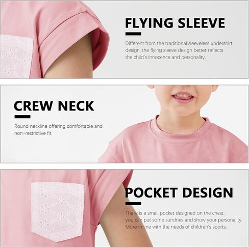 Jimonda Boys Tank Top Sleeveless Girls Workout Pocket T-Shirt Flying Sleeve Toddler Athletic Tees for Kids 2-7 Years in Saudi Arabia