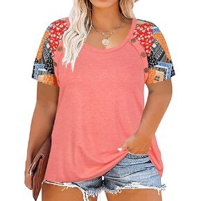 Ritera Plus Size Tops for Women Blouse Button Summer Crewneck Short Sleeve Fashion Thirts Thirts Pullover XL-5XL in Kuwait