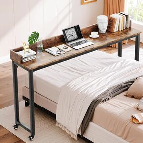 Arlopu Overbed Table with 360° Wheels, Queen Size Mobile Bed Desk with Heavy Duty Metal Leg, Sturdy Laptop Cart & Dining Table for Bedroom, Living Room, Hospital Use (White) in Saudi Arabia