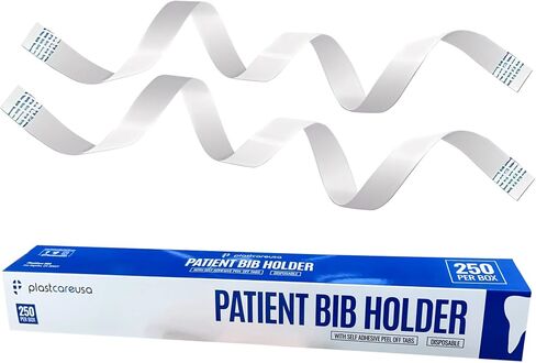 250 Disposable Bib Holders - Light Flexible Neck Holder Straps for Dental Bib, Drapes, Covers - Paper Napkin Holder with Easy-to-Peel Self-Adhesive Ends - Adjustable Size, White in Kuwait