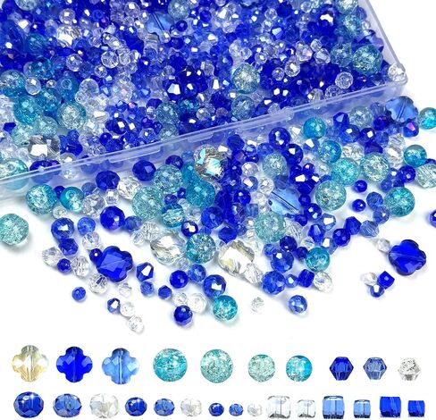 1000Pcs Glass Beads for Jewelry Making Crystal Beads for Bracelet Craft Necklace Earring Making Assorted Color 5 Style/Crackle Round/Briolette Faceted/Bicone/Cube/Four-Leaf Clover / 4 Size in Saudi Arabia