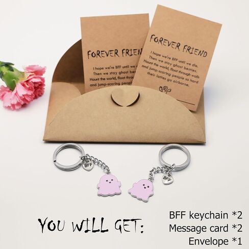 Best Friend Birthday Gifts for Women Funny Cute Ghost Keychain Bestie Gifts Long Distance Stuff for 2 with Card in Kuwait
