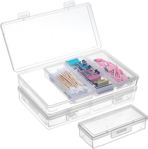 2 pcs cotton rab case & floss case - منظم التخزين البلاستيكي مع غطاء ، وحاوية محمولة متعددة الأجزاء لـ QTIPS ، اختيارات الخيط ، علاقات الشعر ، المجوهرات (7.7 "x4.4 × 1.18") in Kuwait