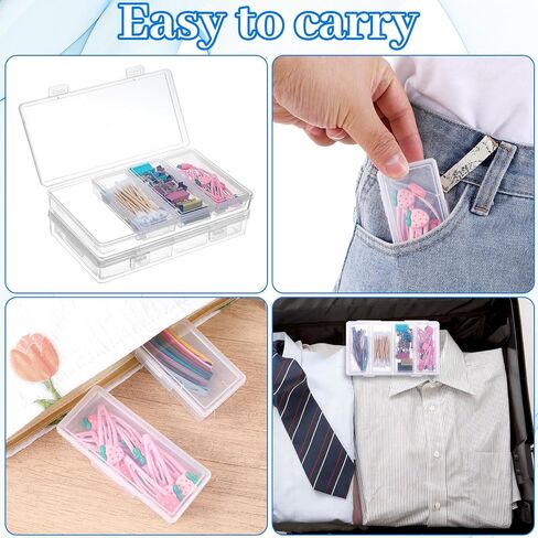 2 pcs cotton rab case & floss case - منظم التخزين البلاستيكي مع غطاء ، وحاوية محمولة متعددة الأجزاء لـ QTIPS ، اختيارات الخيط ، علاقات الشعر ، المجوهرات (7.7 "x4.4 × 1.18") in Kuwait