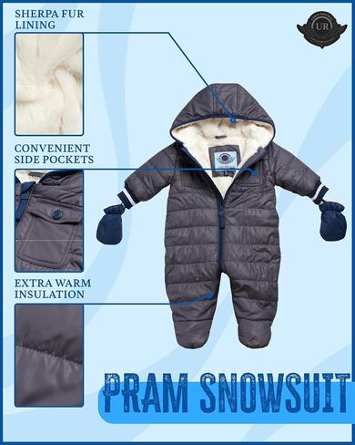 URBAN REPUBLIC Baby Boys' Pram Snowsuit - Quilted Fleece Lined Snowsuit with Gloves - Outerwear Coveralls (Sizes: 3-9M) in Saudi Arabia