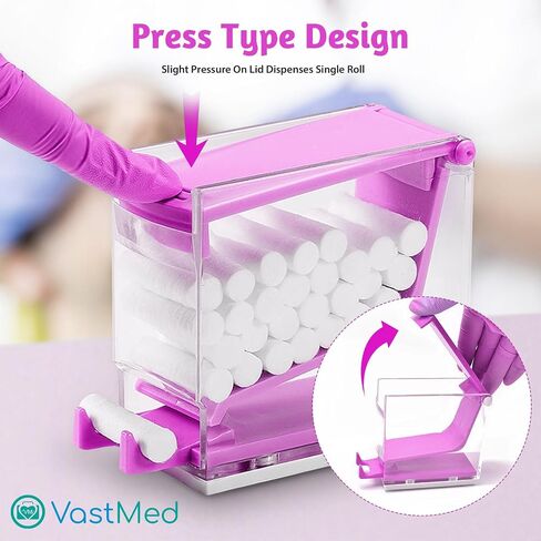 1PC Dental Grade Purple Cotton Roll Dispenser by VASTMED | Dental Press Type Cotton Rolls Holder Dispenser Hygienic Divider | Perfect for Professional Clinic, Hospital, Home Use in Kuwait