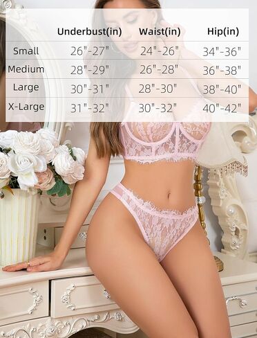 Sexy 2 Piece Lingerie for Women Underwire Eyelash Lace Mesh Matching Bra and Panty Sets Push Up Boned Bralette in Saudi Arabia