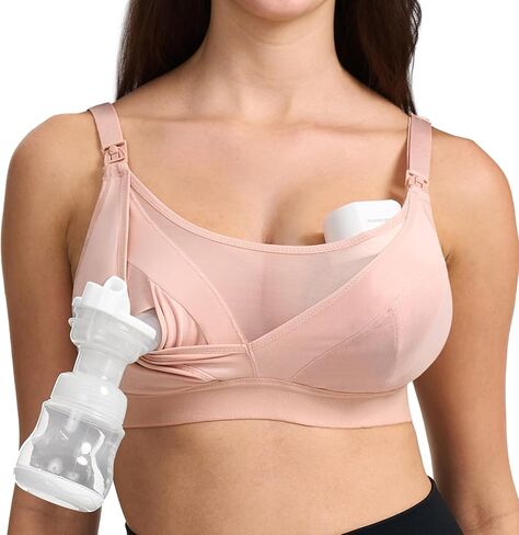 Momcozy Mesh Support Pumping Bra Hands Free Suitable for 36C-44G, Comfortable Plus Size Pumping and Nursing Bra in One Black in Saudi Arabia