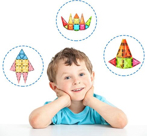 لبنات البلاط المغناطيسية 61pc من البلاط المغناطيسي مع قاعدة شباط القاعدة تحمل حقيبة البناء المغناطيسي البنية بناء مغناطيس ألعاب ما قبل المدرسة مونتيسوري لتعليم البخار الحسي 3+ EP61 in Kuwait