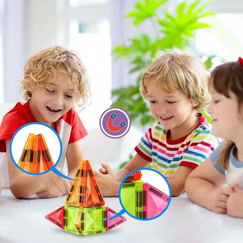 لبنات البلاط المغناطيسية 61pc من البلاط المغناطيسي مع قاعدة شباط القاعدة تحمل حقيبة البناء المغناطيسي البنية بناء مغناطيس ألعاب ما قبل المدرسة مونتيسوري لتعليم البخار الحسي 3+ EP61 in Kuwait