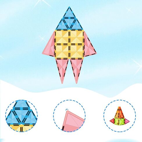 لبنات البلاط المغناطيسية 61pc من البلاط المغناطيسي مع قاعدة شباط القاعدة تحمل حقيبة البناء المغناطيسي البنية بناء مغناطيس ألعاب ما قبل المدرسة مونتيسوري لتعليم البخار الحسي 3+ EP61 in Kuwait