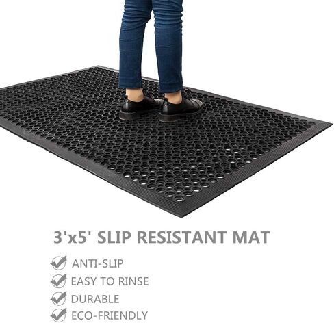 ROVSUN Rubber Floor Mat with Holes, 36''x 60'' Anti-Fatigue/Non-Slip Drainage Mat, for Industrial Kitchen Restaurant Bar Bathroom Utility Garage Pool Entry Door Mat, Indoor in Kuwait
