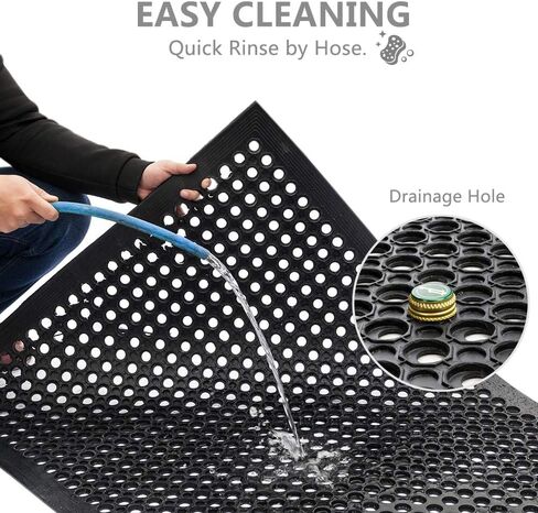 ROVSUN Rubber Floor Mat with Holes, 36''x 60'' Anti-Fatigue/Non-Slip Drainage Mat, for Industrial Kitchen Restaurant Bar Bathroom Utility Garage Pool Entry Door Mat, Indoor in Kuwait