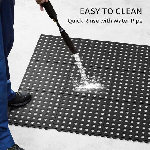 ROVSUN Rubber Floor Mat with Holes, 36''x 60'' Anti-Fatigue/Non-Slip Drainage Mat, for Industrial Kitchen Restaurant Bar Bathroom Utility Garage Pool Entry Door Mat, Indoor in Kuwait