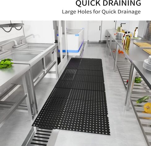 ROVSUN Rubber Floor Mat with Holes, 36''x 60'' Anti-Fatigue/Non-Slip Drainage Mat, for Industrial Kitchen Restaurant Bar Bathroom Utility Garage Pool Entry Door Mat, Indoor in Kuwait