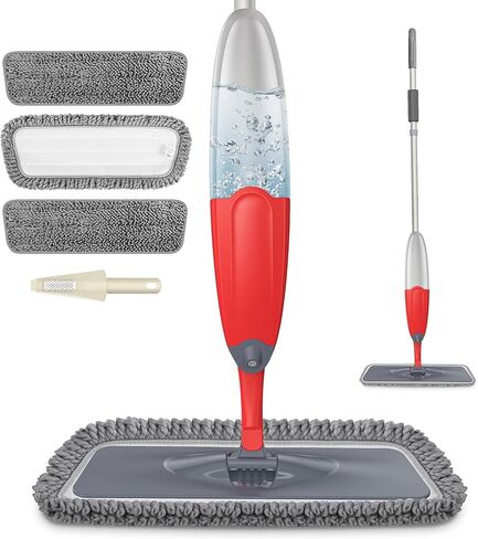 MOPS Homtoyou Spray لتنظيف الأرضية: MOP الرطب لخشب الخشب الصلب الخشب الخشبي فينيل - 3 منصات الألياف الدقيقة القابلة للغسل ل swiffer powermop - يمتص غبار شعر الحيوانات الأليفة in Kuwait