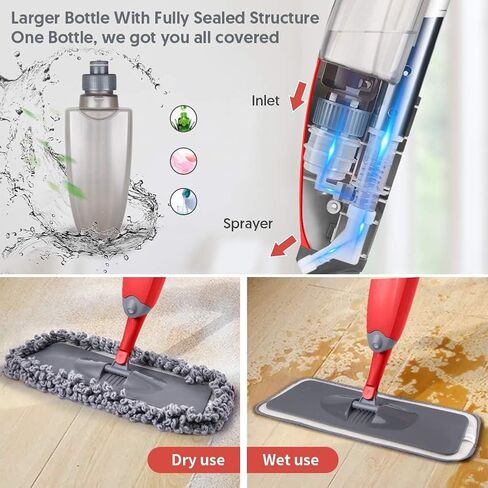 MOPS Homtoyou Spray لتنظيف الأرضية: MOP الرطب لخشب الخشب الصلب الخشب الخشبي فينيل - 3 منصات الألياف الدقيقة القابلة للغسل ل swiffer powermop - يمتص غبار شعر الحيوانات الأليفة in Kuwait