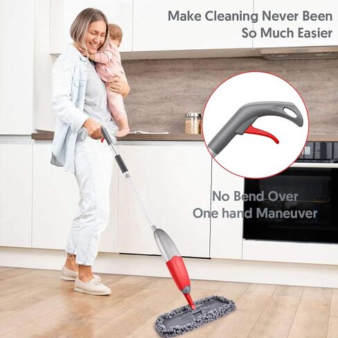 MOPS Homtoyou Spray لتنظيف الأرضية: MOP الرطب لخشب الخشب الصلب الخشب الخشبي فينيل - 3 منصات الألياف الدقيقة القابلة للغسل ل swiffer powermop - يمتص غبار شعر الحيوانات الأليفة in Kuwait