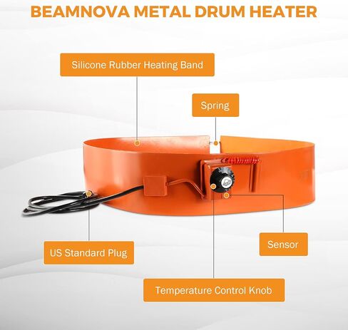 BEAMNOVA Metal Drum Heater 120V Pail Heating Band for 55 Gal Barrel 5 * 68.5 inch Honey Oil Silicone Rubber Heating Band Heavy Duty Temperature Controller in Saudi Arabia