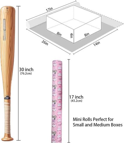 Fiehala Baseball Wrapp Wrapp Rolls - 3 لفات صغيرة - لفة ورق التغليف الرياضية للأولاد لعبة عيد ميلاد - 17 × 120 بوصة لكل لفة in Kuwait