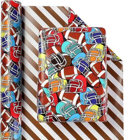 Fiehala Baseball Wrapp Wrapp Rolls - 3 لفات صغيرة - لفة ورق التغليف الرياضية للأولاد لعبة عيد ميلاد - 17 × 120 بوصة لكل لفة in Kuwait