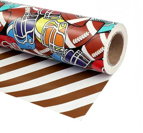 Fiehala Baseball Wrapp Wrapp Rolls - 3 لفات صغيرة - لفة ورق التغليف الرياضية للأولاد لعبة عيد ميلاد - 17 × 120 بوصة لكل لفة in Kuwait