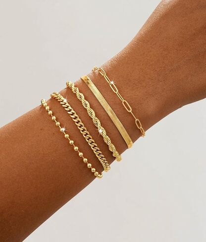 CAROVO Gold Bracelets for Women Waterproof Dainty 14K Gold Plated Stackable Cuban Beaded Link Snake Lip Paperclip Chain Bracelets Fashion Jewelry Gift for Women in Kuwait