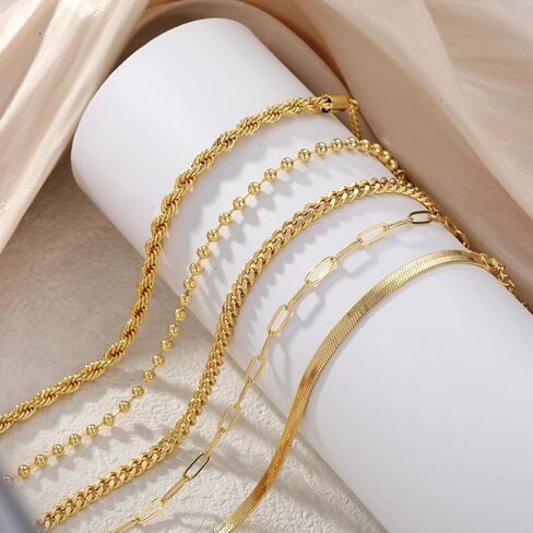 CAROVO Gold Bracelets for Women Waterproof Dainty 14K Gold Plated Stackable Cuban Beaded Link Snake Lip Paperclip Chain Bracelets Fashion Jewelry Gift for Women in Kuwait