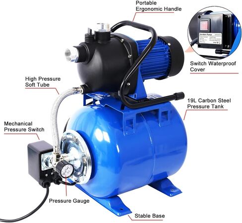 1.6 HP مضخة نفاثة بئر HP مع خزان ضغط ، 1000 GPH ، الفولاذ المقاوم للصدأ ، ومضخة مياه أوتوماتيكية 110 فولت للحديقة ، والمنزل ، والري في الحديقة ، ونقل المياه ، والأزرق in Kuwait